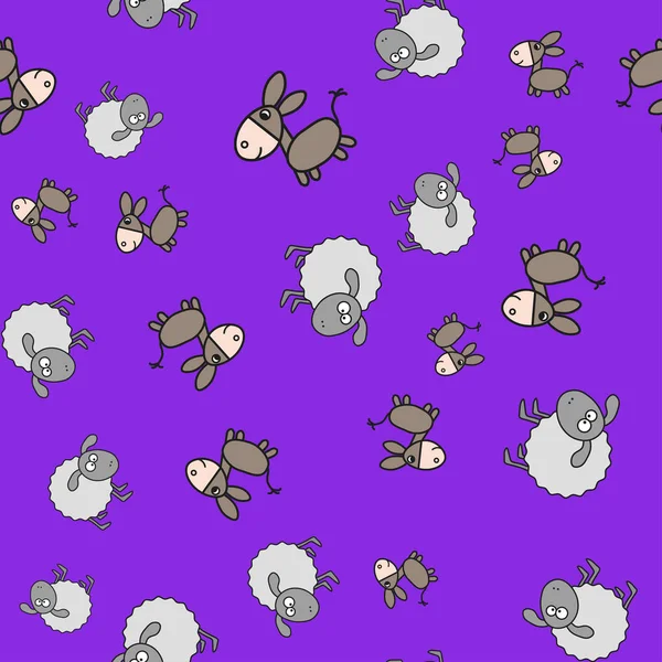 Naadloos patroon gemaakt van ezels en lammeren in cartoon stijl — Stockvector