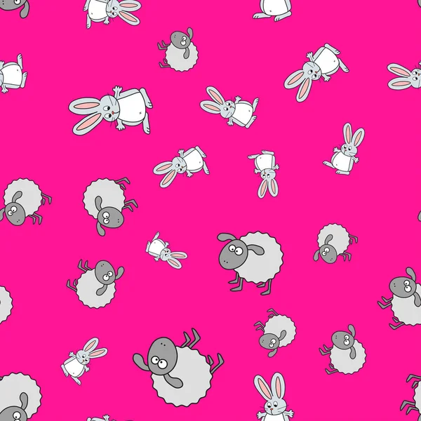 Lammeren en konijntjes naadloze patroon in cartoon stijl — Stockvector