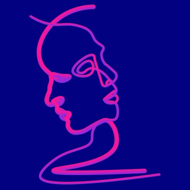 Soyut yüzler sırada. Neon tarzında