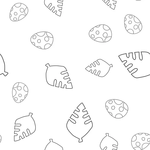 Oeuf dinosaure et arbre à feuilles motif sans couture — Image vectorielle