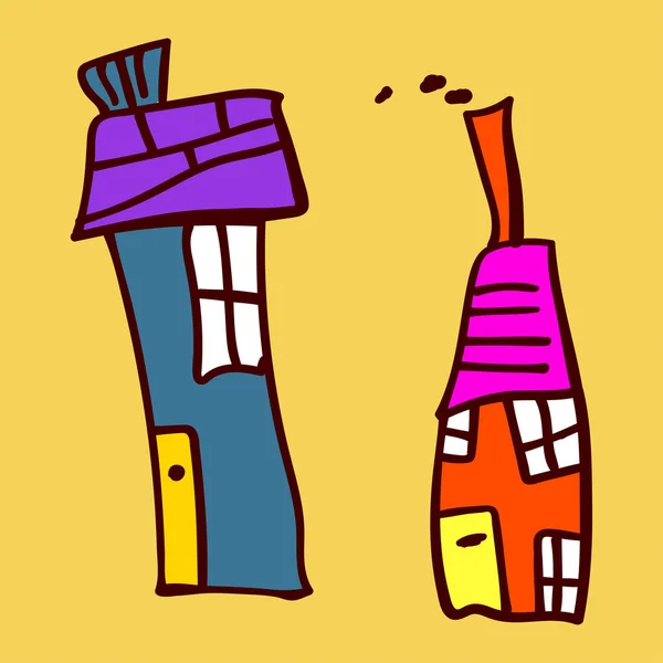 Kinderen geschilderd huizen in de stijl van de doodle. — Stockfoto