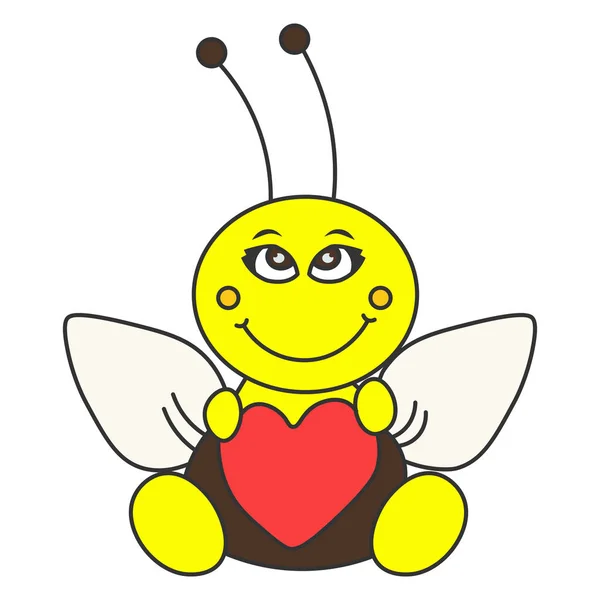 ผึ้งที่มีความสุขนั่งกอดด้วยหัวใจ . — ภาพเวกเตอร์สต็อก