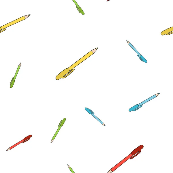 Patrón sin costuras de bolígrafos escolares en estilo Doodle. Ilustración vectorial . — Archivo Imágenes Vectoriales