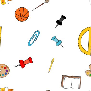 Doodle tarzında okul malzemeleri Dikişsiz deseni. Vektör Illustration.