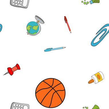 Doodle tarzında okul malzemeleri Dikişsiz deseni. Vektör Illustration.