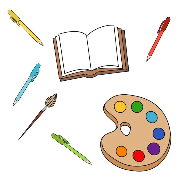 School set of school supplies in Doodle style. Vector illustration. — Stock Vector