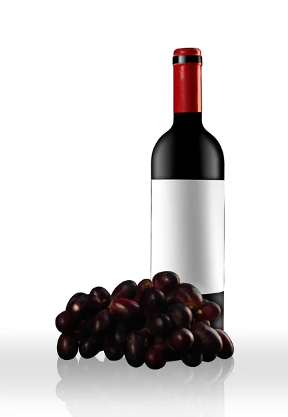 Botella Roja Llena Con Uvas Vino — Foto de Stock