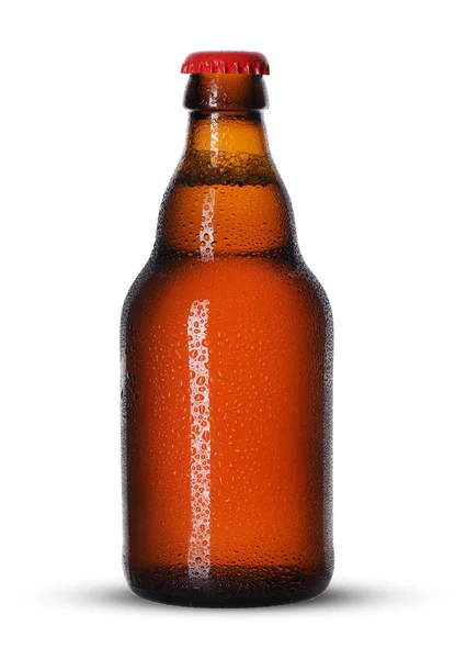 small bottle of beer on a white background