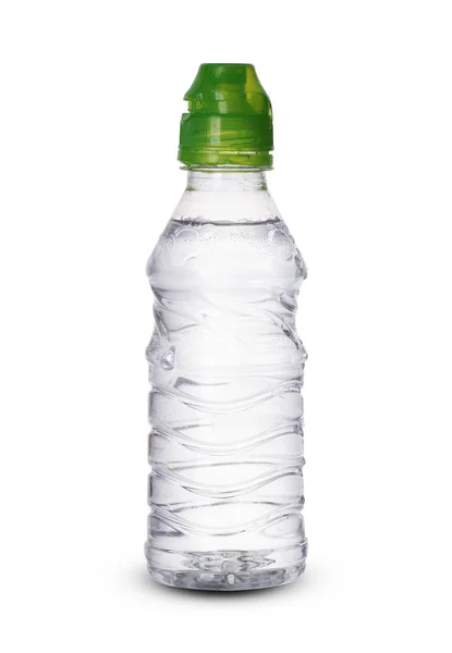 Pequena garrafa de plástico com líquido — Fotografia de Stock