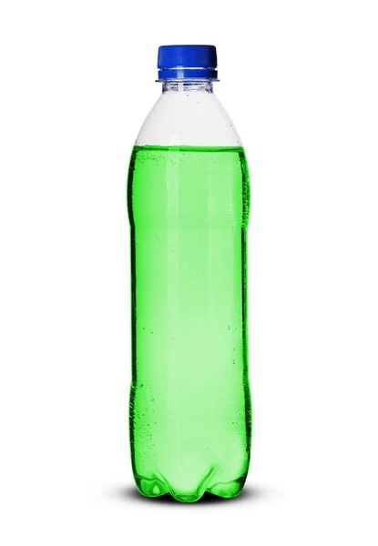 Petite bouteille en plastique avec liquide — Photo