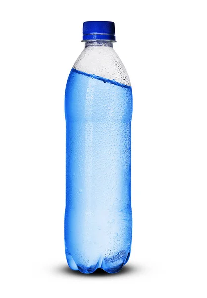 Petite bouteille en plastique avec liquide — Photo