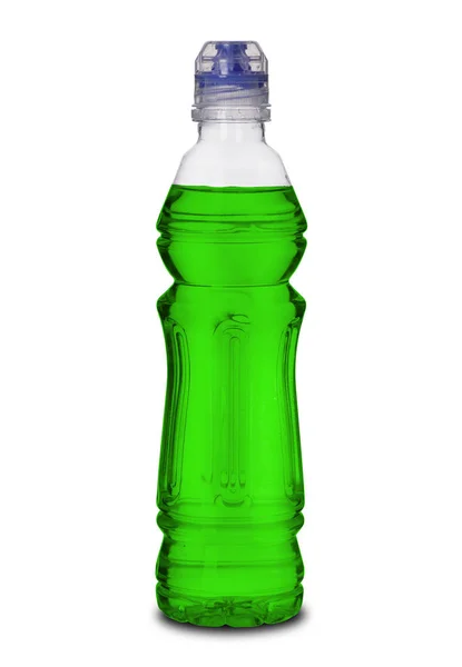 Маленькая пластиковая бутылка с жидкостью — стоковое фото