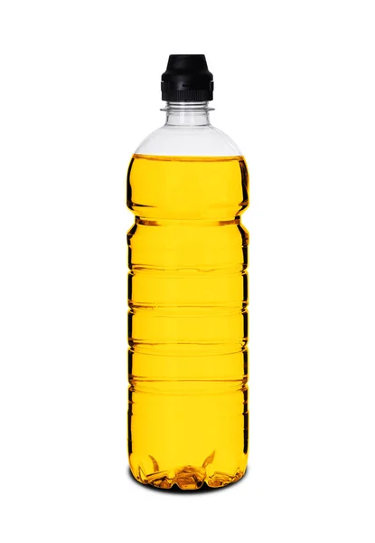 Botol Plastik Dengan Cairan Pada Latar Belakang Putih — Stok Foto