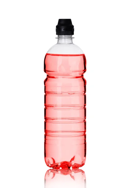 Bottiglia Plastica Con Liquido Sfondo Bianco — Foto Stock