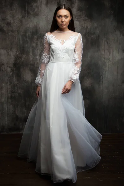 Bride Model Dress Dark Background Studio Light — Stock Photo, Image