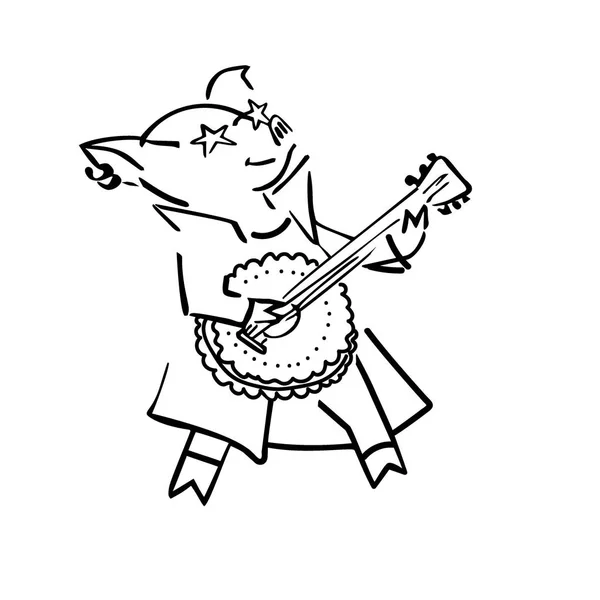 Dessin Animé Vectoriel Drôle Cochon Rockstar Avec Guitare Pour Avatar — Image vectorielle