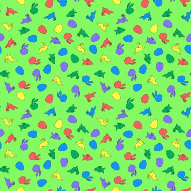 Yeşil zemin üzerine parlak tavşan ile Seamless modeli. Vektör çizim için duvar kağıdı, kağıt, tekstil, kumaş ve Paskalya tasarım kaydırma