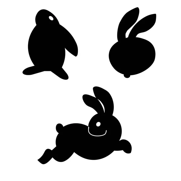 Mignon ensemble silhouette noire lapin de Pâques. illustration isolée sur fond — Image vectorielle