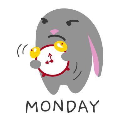 Sabah Pazartesi sıkı tavşan çalar saat vektör çizim ile.