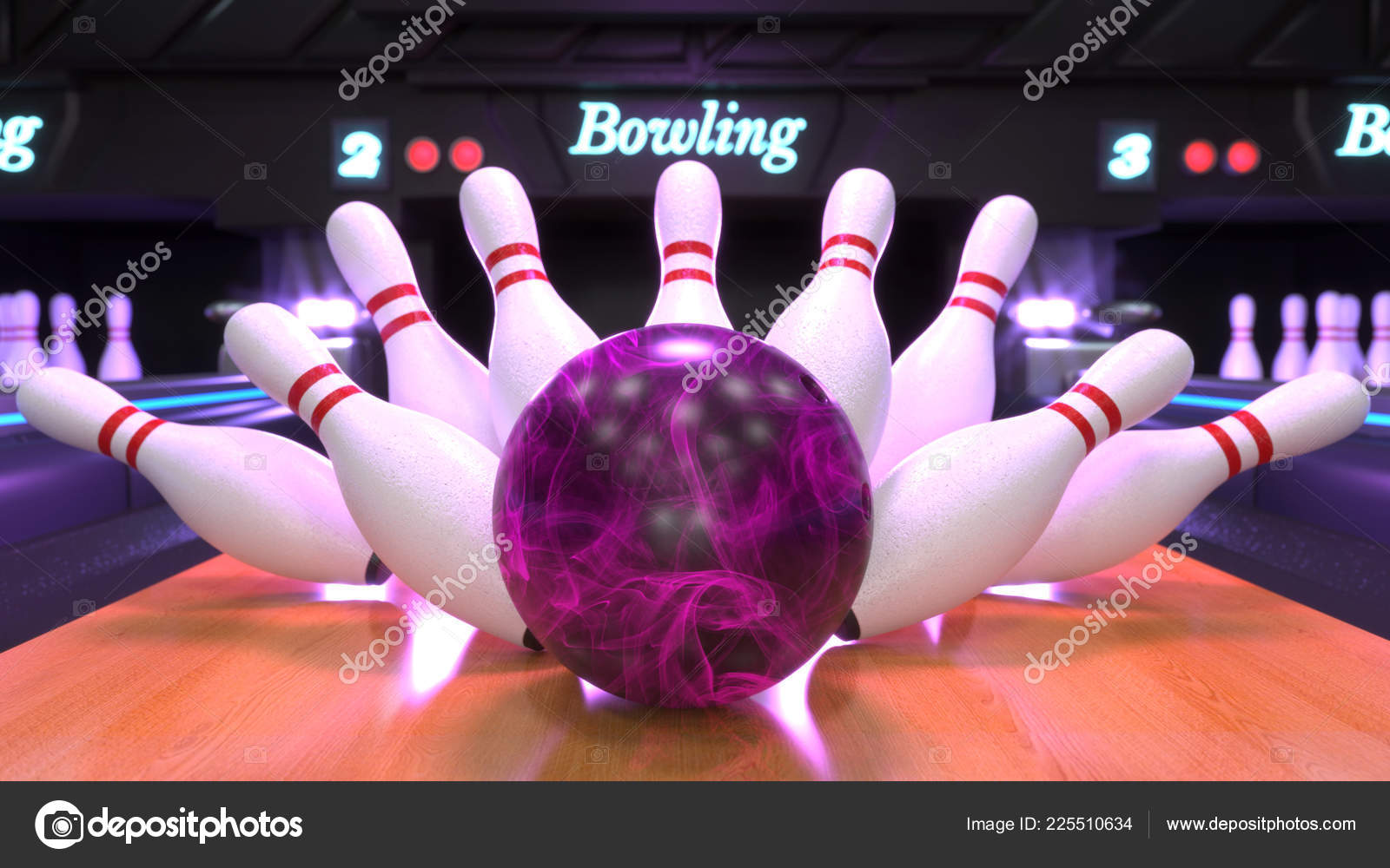 Picture Bowling Ball Hitting Pins Scoring Strike Bowling Background