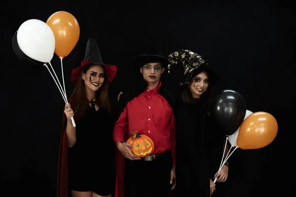 Costume as Dracula and witch Halloween party. — Stock Photo, Image