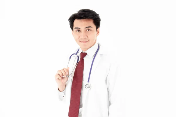 The man doctor has a stethoscope on the neck. — Stock Photo, Image