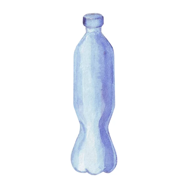Waterverf Kunststof Fles met Water op wit. Illustratiefles met water — Stockfoto