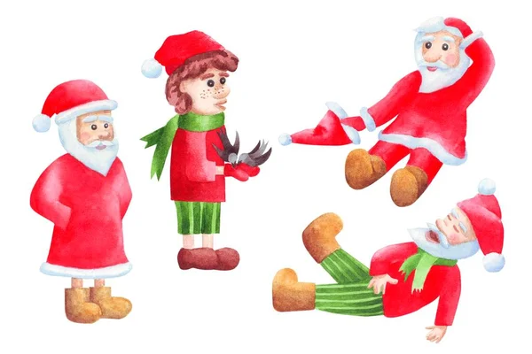 Watercolor Miscellanous Santas Helpers Святкові Емоції Радість Сміх Здивування Замішання — стокове фото