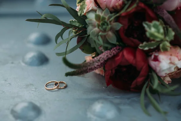 Ramo Novia Anillos Boda Primer Plano — Foto de Stock