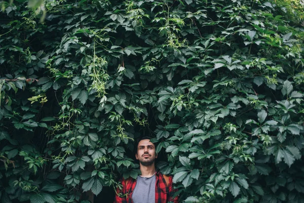 Портрет молодого человека в зеленых листьях — стоковое фото