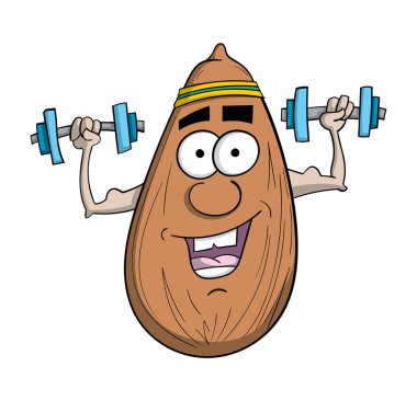 Egzersiz yaparak bir badem fındık karikatür çizimi. Bir fitness somun.