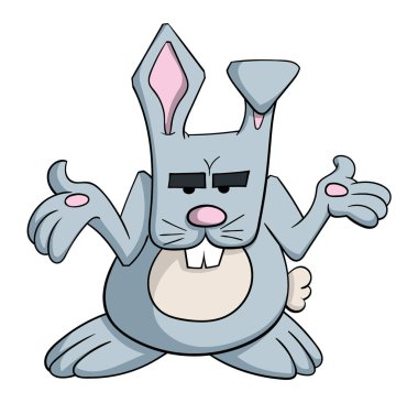 Kafası karışık, huysuz tavşan karikatür çizimi