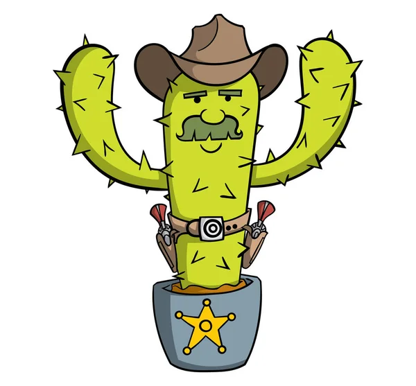 Bunter Kaktus Topf Als Sheriff — Stockvektor