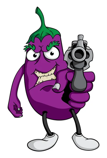 Beyaz arka plan üzerinde izole silahla patlıcan