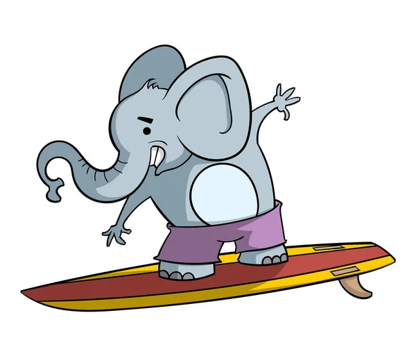 Elefante Prancha Surf Isolado Fundo Branco —  Vetores de Stock