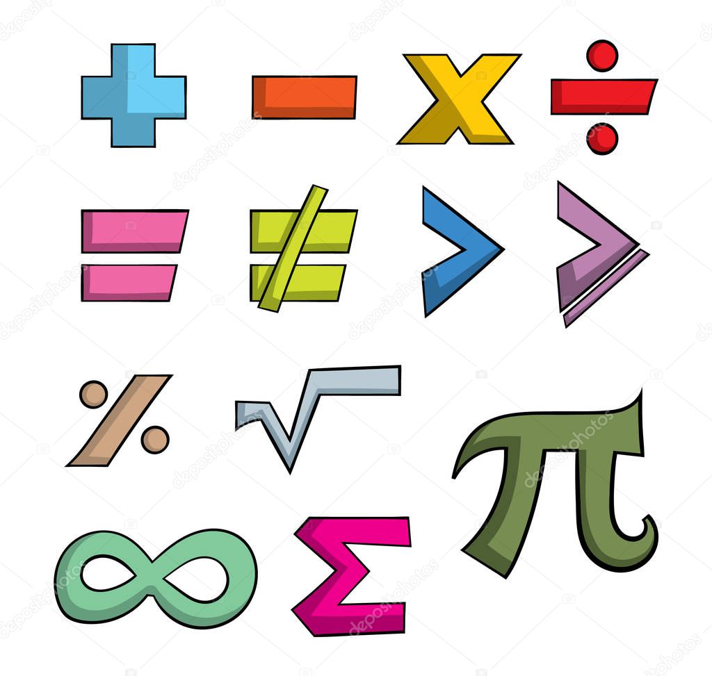 Math symbols isolated on white background