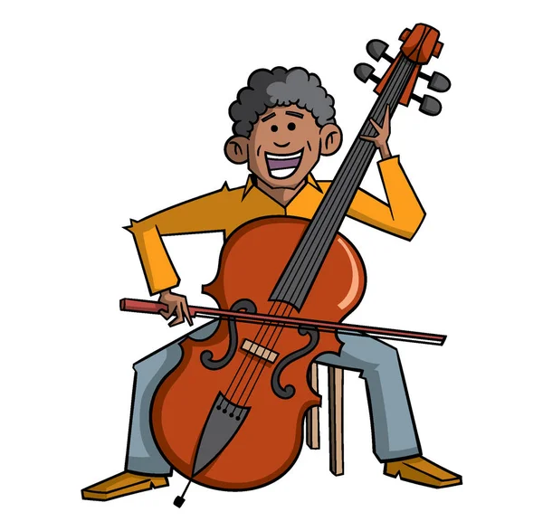 Cartoon Style Icon Musician Playing Violin White Vector Illustration — Stock Vector