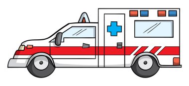 Beyaz, vektör çizim karikatür tarzı ambulans simgesi