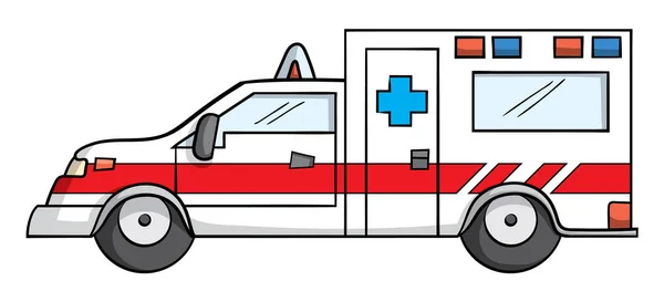 Beyaz, vektör çizim karikatür tarzı ambulans simgesi