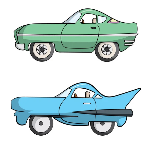 Dibujos Animados Estilo Coches Icono Blanco Vector Ilustración — Vector de stock