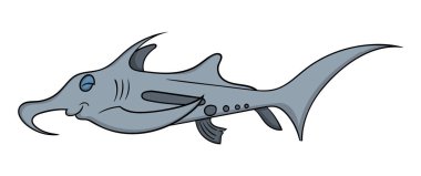 Beyaz, vektör çizim karikatür tarzı balık simgesi