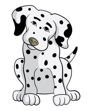 Beyaz arka plan, vektör, illüstrasyon izole şirin komik Dalmaçyalı köpeklerin çizgi film karakteri 