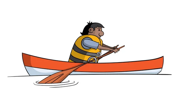 Personaje Dibujos Animados Del Hombre Rafting Barco Aislado Sobre Fondo — Archivo Imágenes Vectoriales