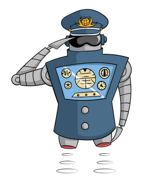 Personnage Dessin Animé Robot Pilote Saluant Isolé Sur Fond Blanc — Image vectorielle