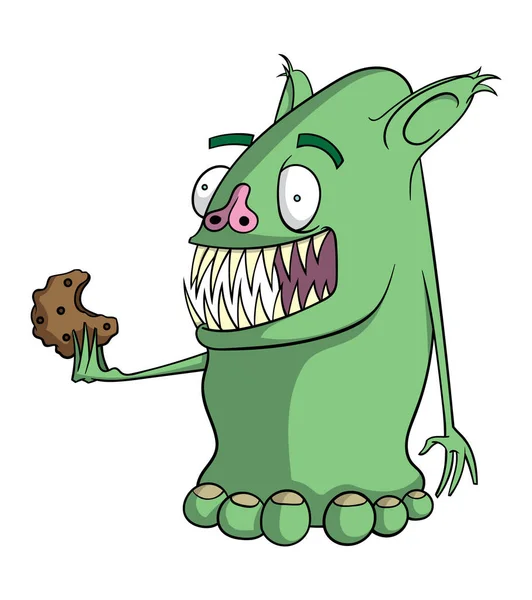 Personagem Desenho Animado Monstro Com Cookie Isolado Fundo Branco Vetor — Vetor de Stock