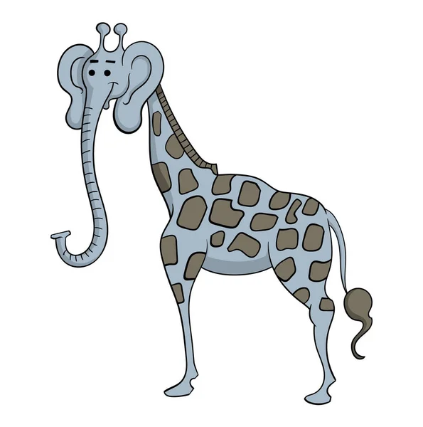 Stripfiguur Van Hybride Van Giraffe Olifant Geïsoleerd Een Witte Achtergrond — Stockvector