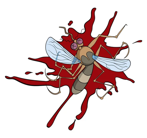 白背景 ベクトル イラストに分離された血のプールに死んだ蚊の漫画のキャラクター — ストックベクタ