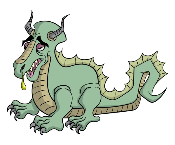 Personaje Dibujos Animados Dragón Enfermo Con Mocos Aislados Sobre Fondo — Vector de stock
