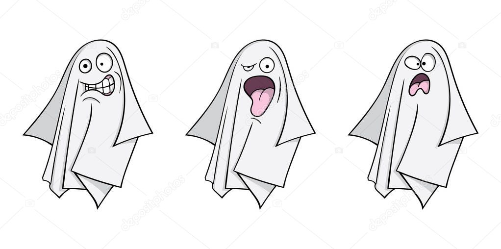 cartoon emotional ghosts isolated on white background, vector, illustration 