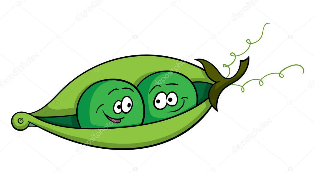 cartoon character of cute funny two peas in pod isolated on white background, vector, illustration 